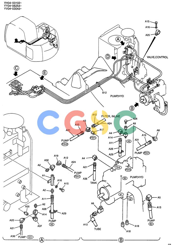 纽荷兰零件查询(E115SR) - CRAWLER EXCAVATOR ASN YV04-03043 (01-031[01]) - CONTROL LINES, REMOTE P/N YY06H00007F1 New Holland Constructuion