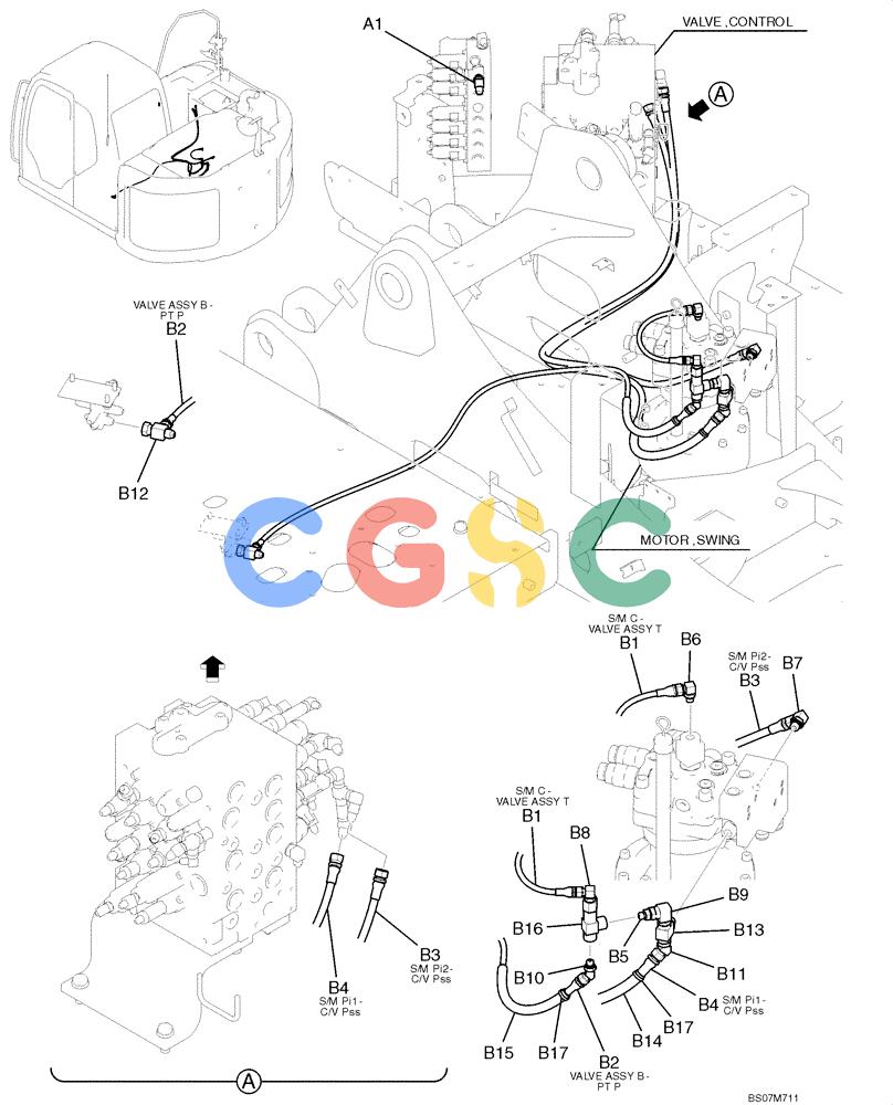 纽荷兰零件查询(E135B) - CRAWLER EXCAVATOR TIER 3 - ASN YH05-07001 (N8TA13006) (1/08-) (02-31[00]) - CONTROL LINES, VALVE (YY64H00162F1) New Holland Constructuion