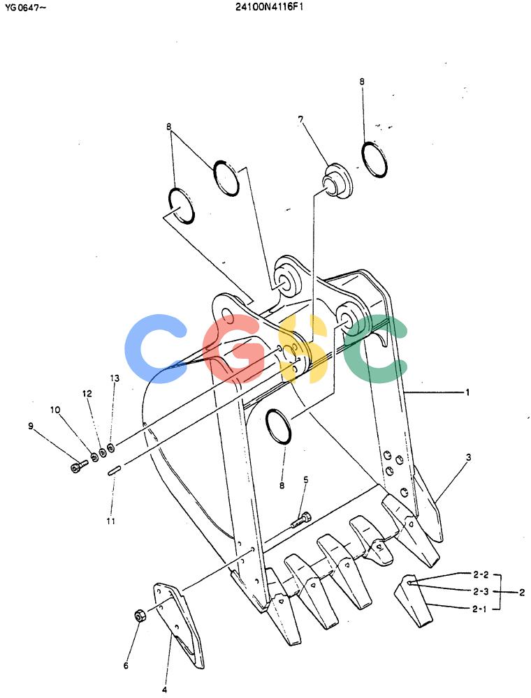 神钢零件查询(MD180LC) - EXCAVATOR ASN YG0647 (1/80-12/06) (07-004) - BUCKET ASSY, 0.7M Kobelco