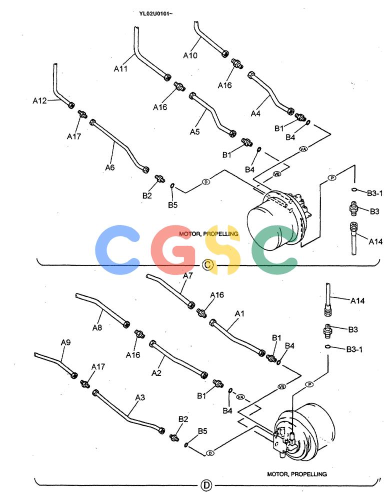 神钢零件查询(ED190LC) - BLADE RUNNER EXCAVATOR/DOZER BTW YL02U0101 - YL03U0135 (1/02-12/06) (02-009[02]) - HYD LINES LOWER Kobelco