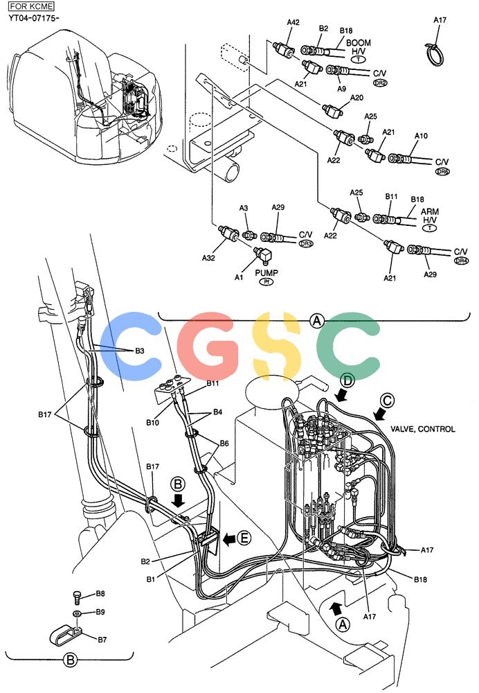纽荷兰零件查询(E70SR) - MIDI CRAWLER EXCAVATOR ASN YT04-07175 (05-004[01]) - CONTROL LINES, REMOTE (BOOM & ARM SAFETY) New Holland Constructuion