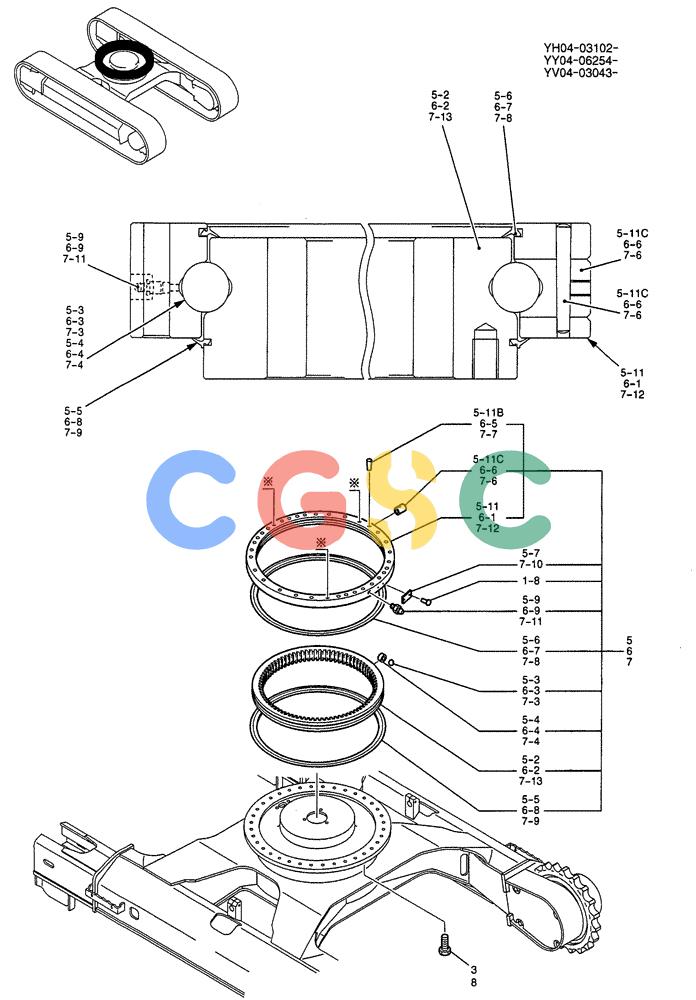 纽荷兰零件查询(E115SR) - CRAWLER EXCAVATOR ASN YV04-03043 (02-003) - SLEWING RING ASSEMBLY New Holland Constructuion