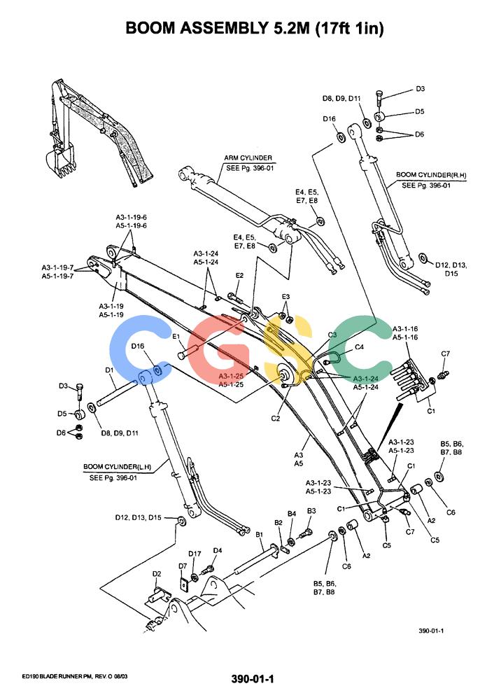 神钢零件查询(ED190LC-6E) - BLADE RUNNER EXCAVATOR/DOZER BTW YL03U0136 - YL03U0292 (1/05-12/06) (03-001[01]) - BOOM ASSEMBLY 5.2M (17FT 1IN) Kobelco