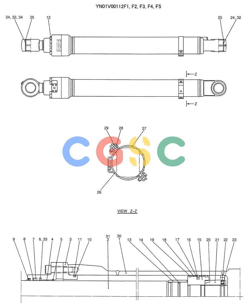 纽荷兰零件查询(E235SRLC) - CRAWLER EXCAVATOR BTW YU04-00837 - YU04-01417 (07-018) - CYLINDER ASSY, BUCKET New Holland Constructuion