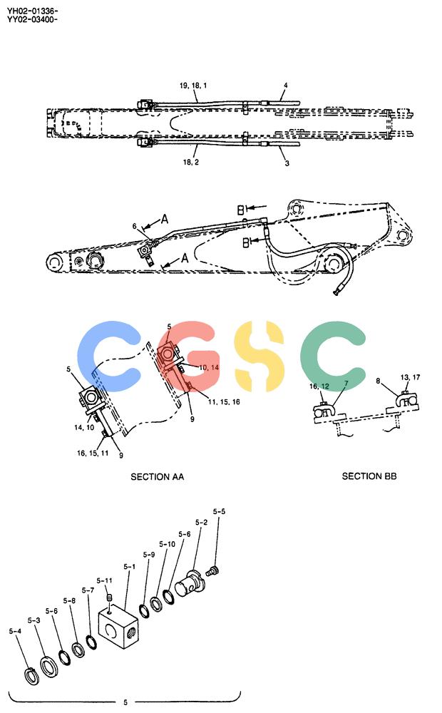 神钢零件查询(ED150) - BLADE RUNNER EXCAVATOR/DOZER BTW YL04-00501 - YL04-00554 (4/03-10/03) (07-018) - HYD LINES, ARM 2.45M (8FT) (NIBBLER & BREAKER) P/N YY43H00058F1 Kobelco