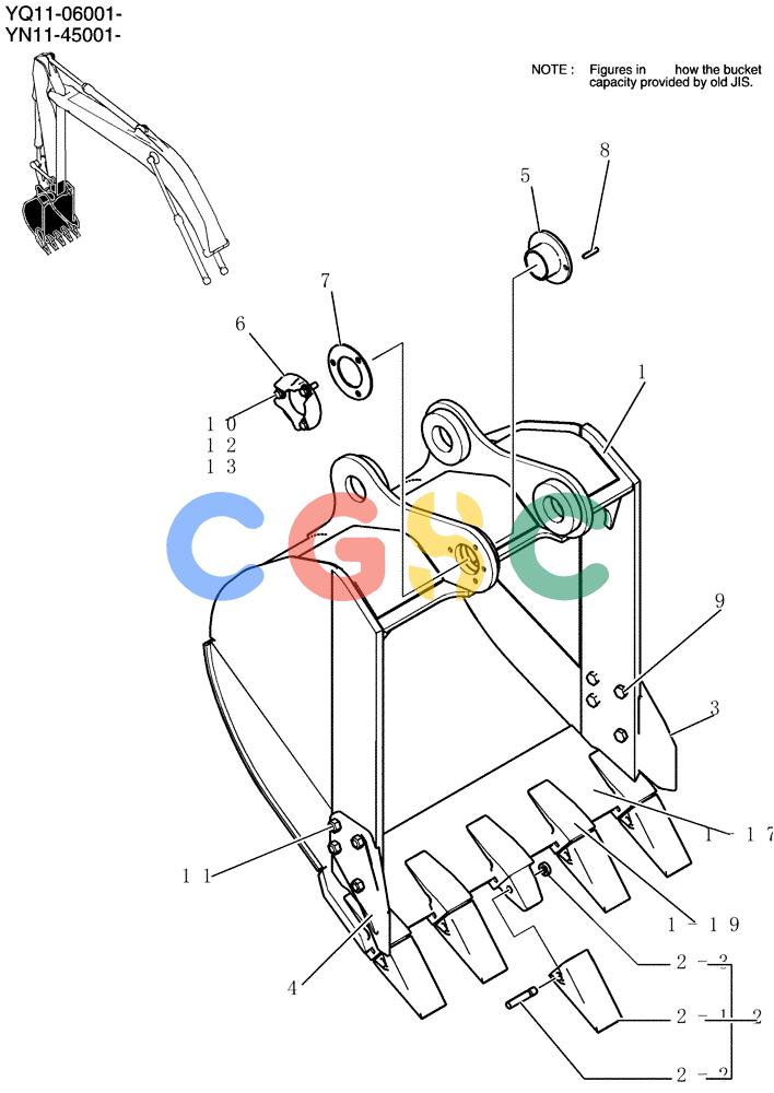 神钢零件查询(200-8) - EXCAVATOR S/N YN11-45001 - (1/06-12/09) (945-02-1) - BUCKET ASSY, 0. 8M3 (HD, SIDE PIN TOOTH) Kobelco
