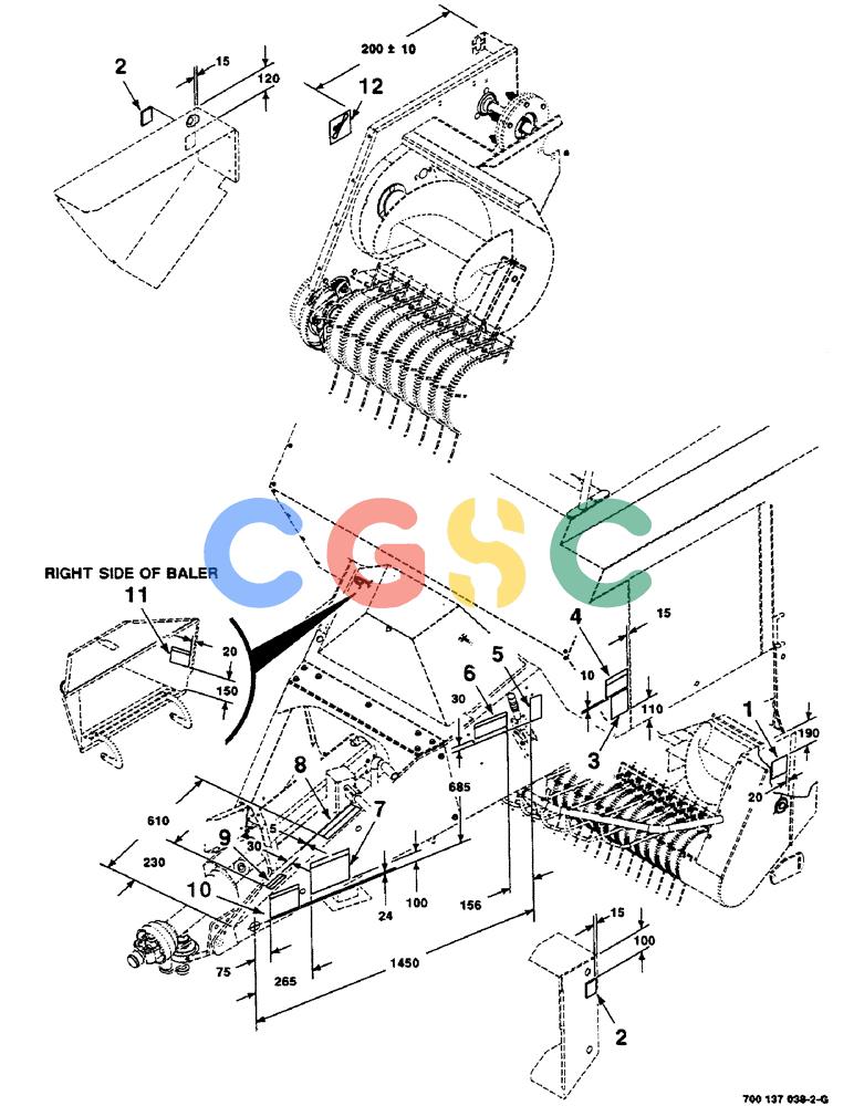 凯斯零件查询(8585) - CASE IH LARGE (3 X 4) RECTANGLER BALER (1/98-12/00) (9-08) - DECALS AND LOCATION DIAGRAM, OPERATIONAL, FRONT Case Agriculture