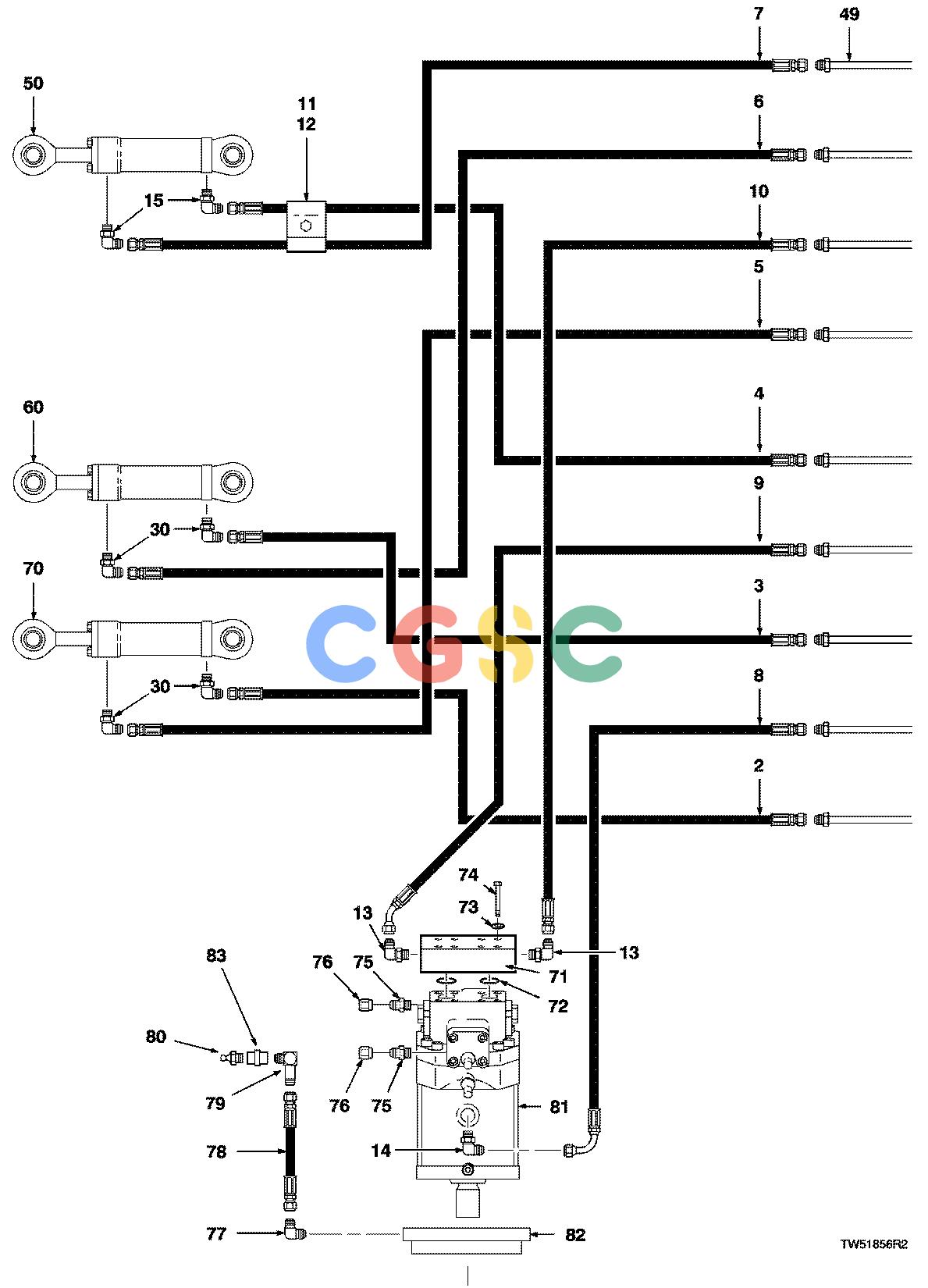 约翰迪尔零件查询S586 - ATTACHMENTS HYDRAULIC SYSTEM FELLING HEAD TJ950 ( 981206 - ) 2000-352/12 [2000-352/12]EPC John Deere online