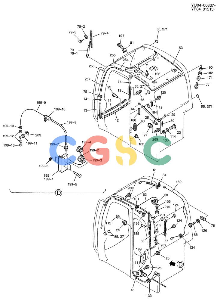 纽荷兰零件查询(E235SRLC) - CRAWLER EXCAVATOR BTW YU04-00837 - YU04-01417 (05-003[02]) - CAB ASSY (WITH POWER WINDOW) New Holland Constructuion