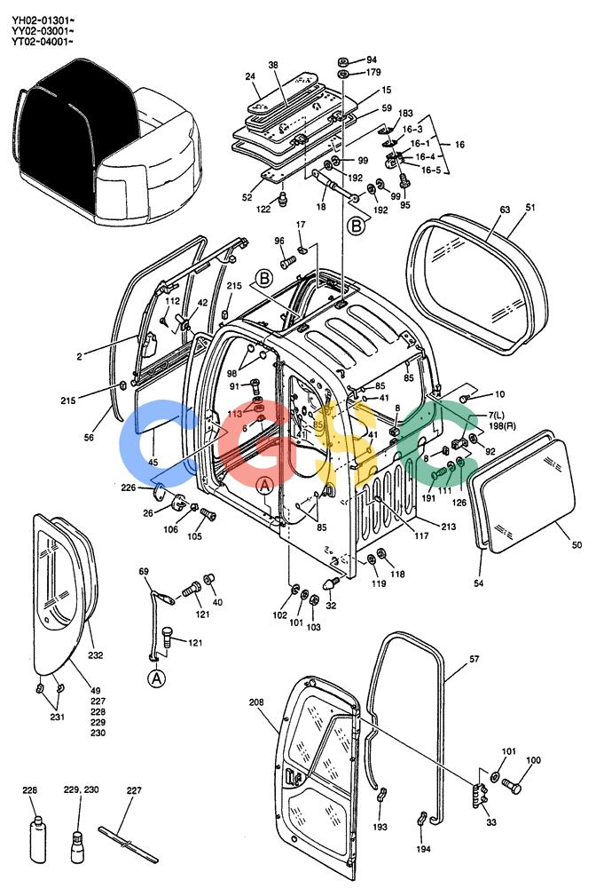 神钢零件查询(ED150) - BLADE RUNNER EXCAVATOR/DOZER BTW YL04-00501 - YL04-00554 (4/03-10/03) (01-034[01]) - CAB ASSEMBLY Kobelco