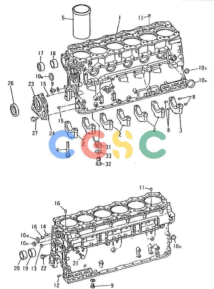神钢零件查询(6D16-T) - MITSUBISHI DIESEL ENGINE - K909LC & MD240BLC (1/87-12/06) (01-002) - CYLINDER BLOCK Kobelco