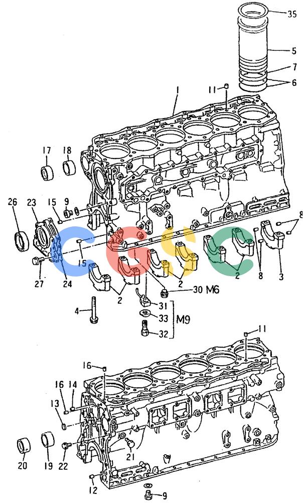 神钢零件查询(6D16-T) - MITSUBISHI DIESEL ENGINE - K909LC & MD240BLC (1/87-12/06) (01-001) - CYLINDER BLOCK Kobelco