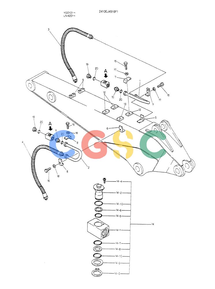 神钢零件查询(K907CLC) - EXCAVATOR BTW YG0101 - YG0500 (1/85-12/03) (13-003) - INSTAL HYDR LINES, ARM 2.2M Kobelco
