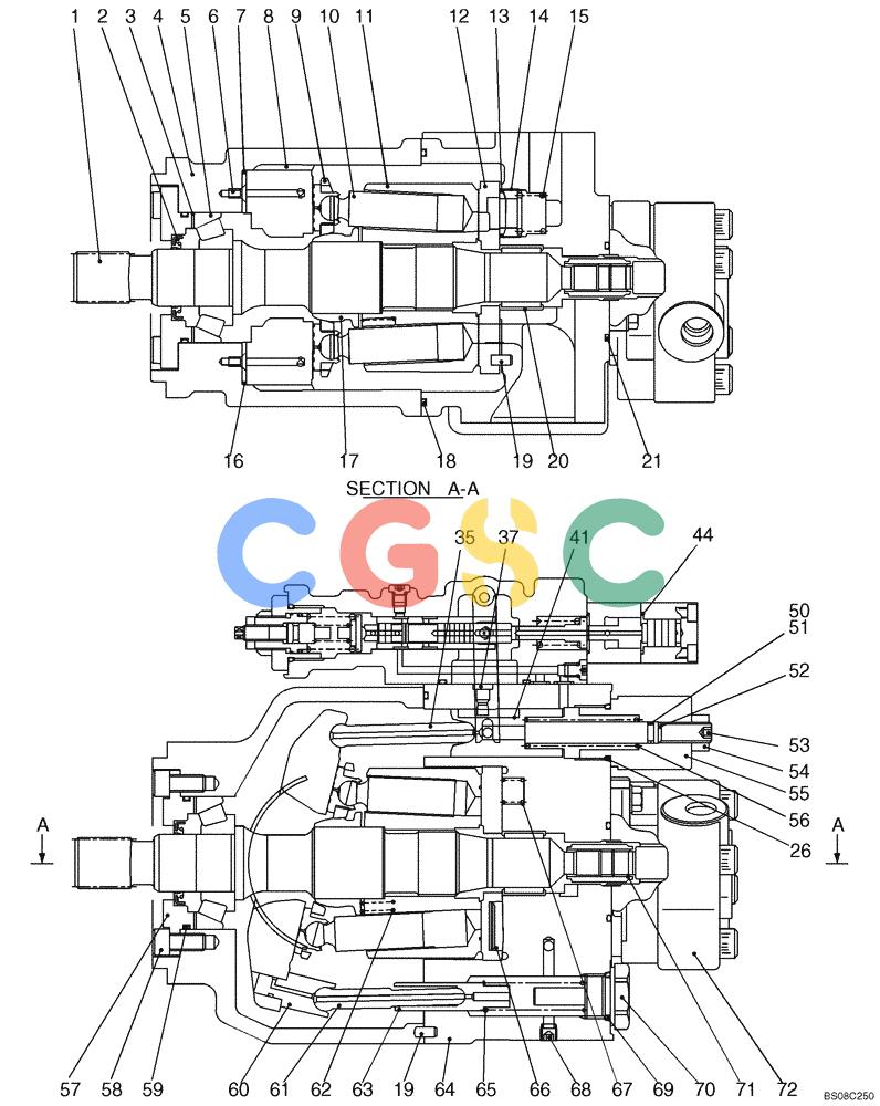 纽荷兰零件查询(E70BSR) - COMPACT CRAWLER EXCAVATOR BTW YT05-15001 - 18000 (NA) (4/08-) (08-14-00[01]) - PUMP ASSEMBLY, HYDRAULIC (YT10V00016F1), PAGE 1 OF 2 New Holland Constructuion
