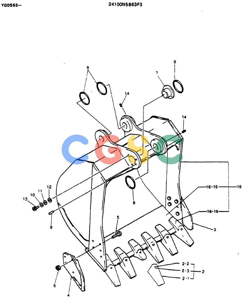 神钢零件查询(MD200BLC) - EXCAVATOR ASN YQ0565 (1/80-12/06) (09-006) - BUCKET ASSY, 1.1M Kobelco