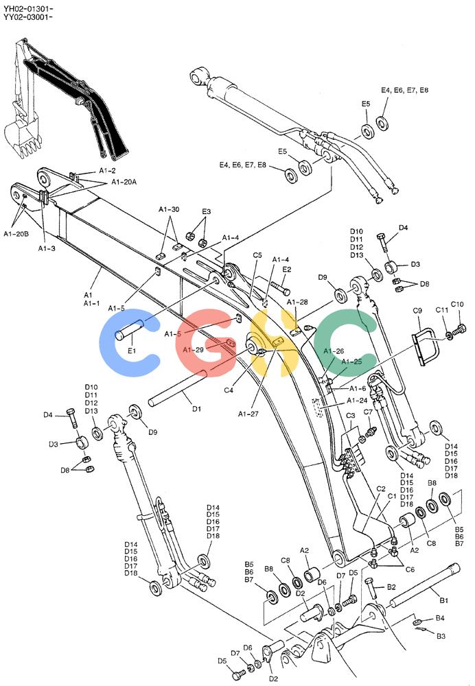 神钢零件查询(ED150-1E) - BLADE RUNNER EXCAVATOR/DOZER ASN YL05-00555 (11/03-12/04) (03-001) - BOOM ASSY, STD 4.6M Kobelco