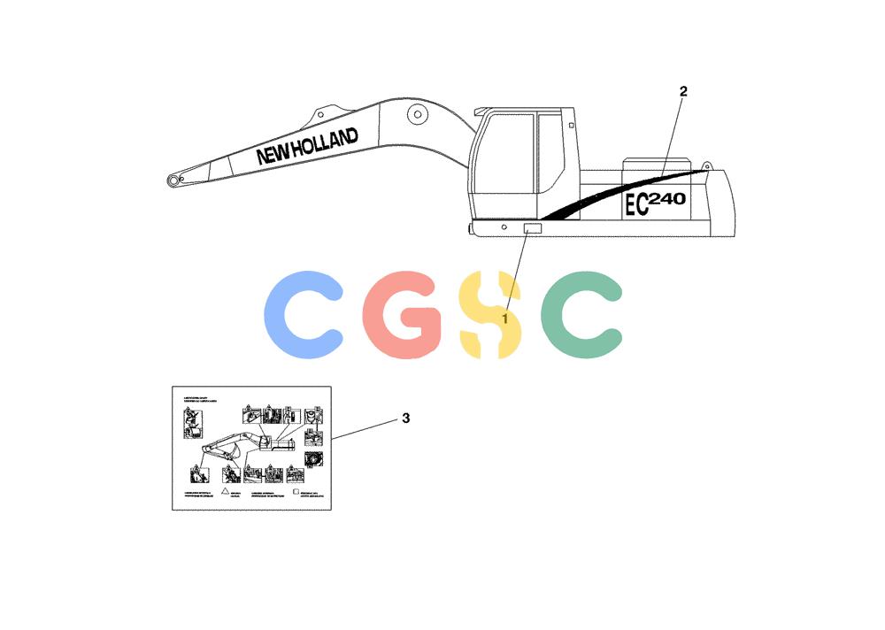 纽荷兰零件查询(EC240) - CRAWLER EXCAVATOR (5/00-) (91.010[002]) - DECAL KIT (S/N 724002-UP), PAGE 2 OF 3 New Holland Constructuion
