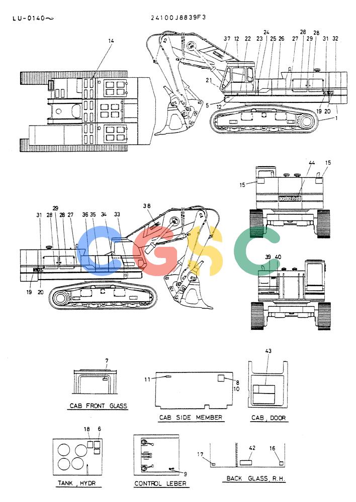 神钢零件查询(K935) - EXCAVATOR SUPPLEMENT ASN LU00154 (1/76-12/03) (09-015) - LABEL, NAME PLATE P/N 24100J8839F3 Kobelco