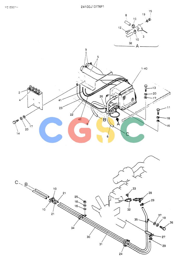 神钢零件查询(K912LC) - MARK II EXCAVATOR ASN YC0301-0737 (1/88-12/03) (05-011) - HEATER ASSY (P/N 24100J10176F1) Kobelco