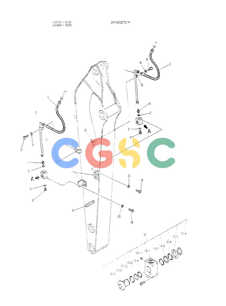 神钢零件查询(K907CLC) - EXCAVATOR BTW YG0101 - YG0500 (1/85-12/03) (13-004) - INSTAL HYDR LINES,ARM2.9M (NIBBLER & BREAKER) Kobelco