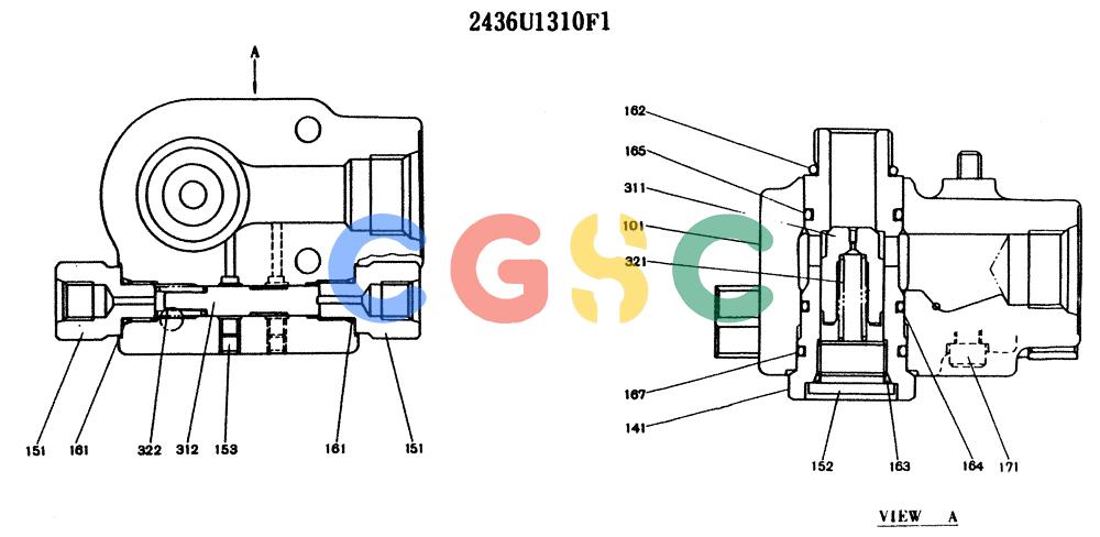 神钢零件查询(K904) - MARK II EXCAVATOR ASN YW1119 (1/88-12/03) (11-035) - VALVE ASSY, P/N 2436U1310F1 Kobelco