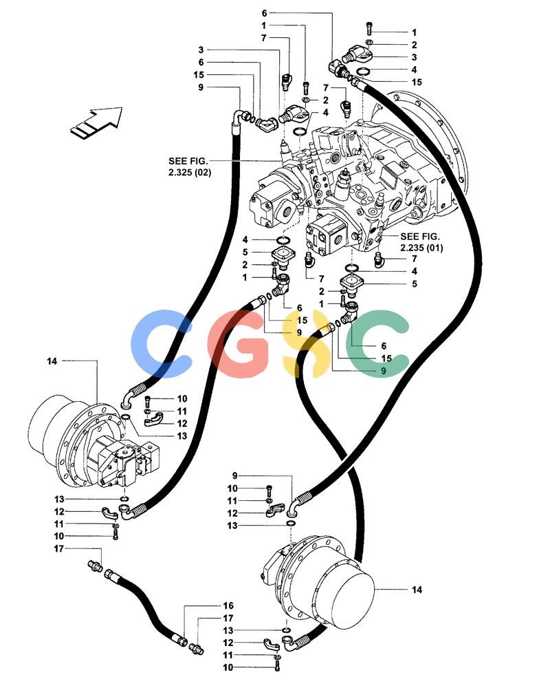 纽荷兰零件查询(DC100) - CRAWLER DOZER (N.A. VERSION) (4/00-) (2.327[01C]) - HYDROSTATIC TRANSMISSION PIPINGS DC100 New Holland Constructuion