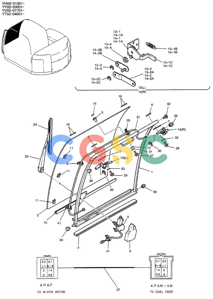 神钢零件查询(ED150-1E) - BLADE RUNNER EXCAVATOR/DOZER ASN YL05-00555 (11/03-12/04) (01-036) - WINDOW ASSEMBLY, FRONT (YT50C00002F1) Kobelco
