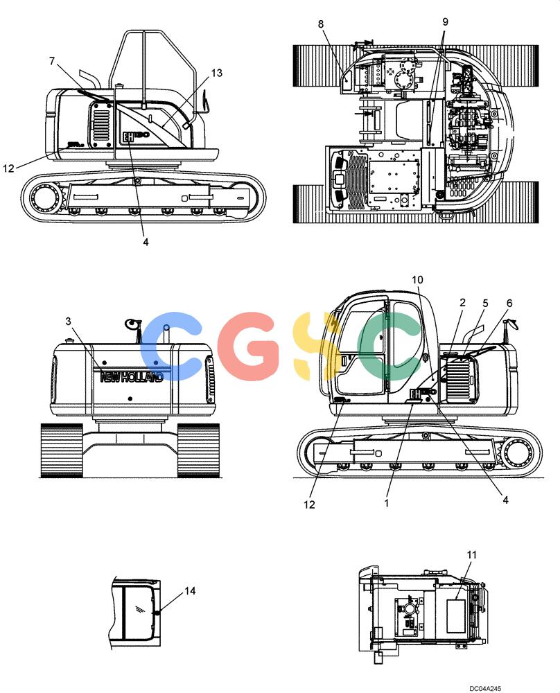 纽荷兰零件查询(EH130) - CRAWLER EXCAVATOR (3/04-) (09 -54[00]) - DECALS - FRAME (POSITION) New Holland Constructuion