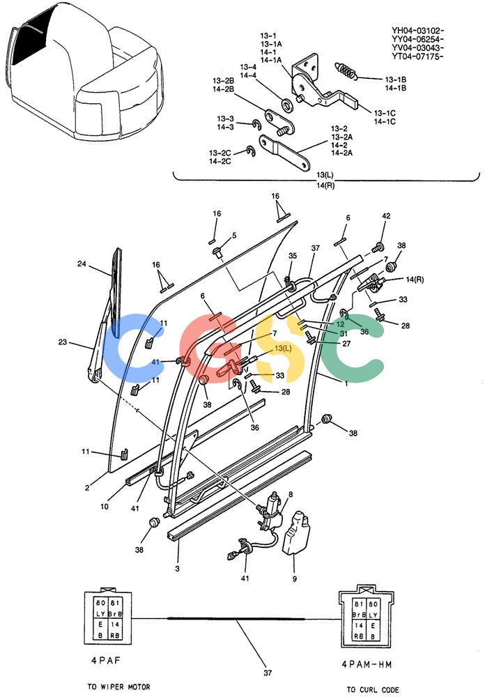 纽荷兰零件查询(E115SR) - CRAWLER EXCAVATOR ASN YV04-03043 (01-038) - WINDOW ASSY, FR New Holland Constructuion