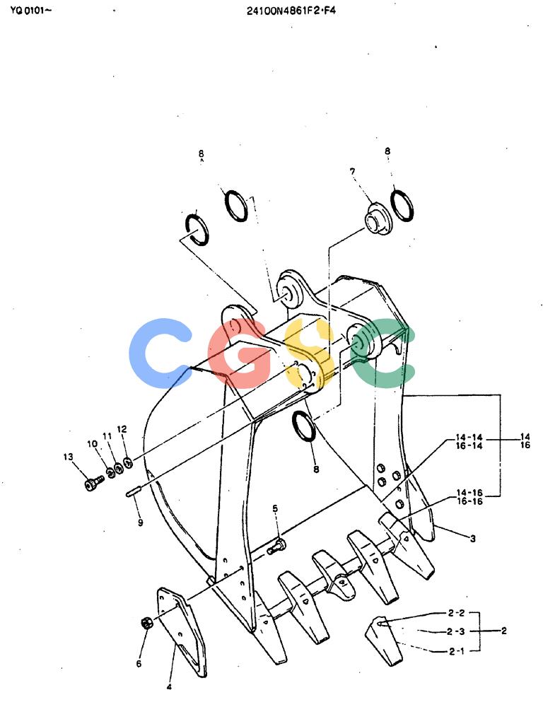 神钢零件查询(MD200BLC) - EXCAVATOR BTW YQ0101 - YQ0564 (1/80-12/06) (08-011) - BUCKET ASSY, 0.8M³ (1.05 CU YD) Kobelco