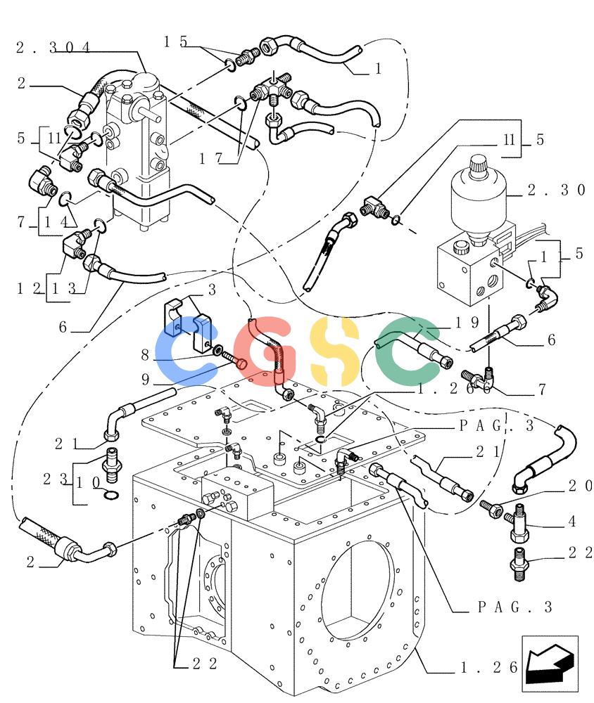 纽荷兰零件查询(DC150.B) - CRAWLER DOZER TIER 2 (3/03-) (2.319[02]) - BRAKE/STEERING DIFFERENTIAL CONNECTING PIPES New Holland Constructuion