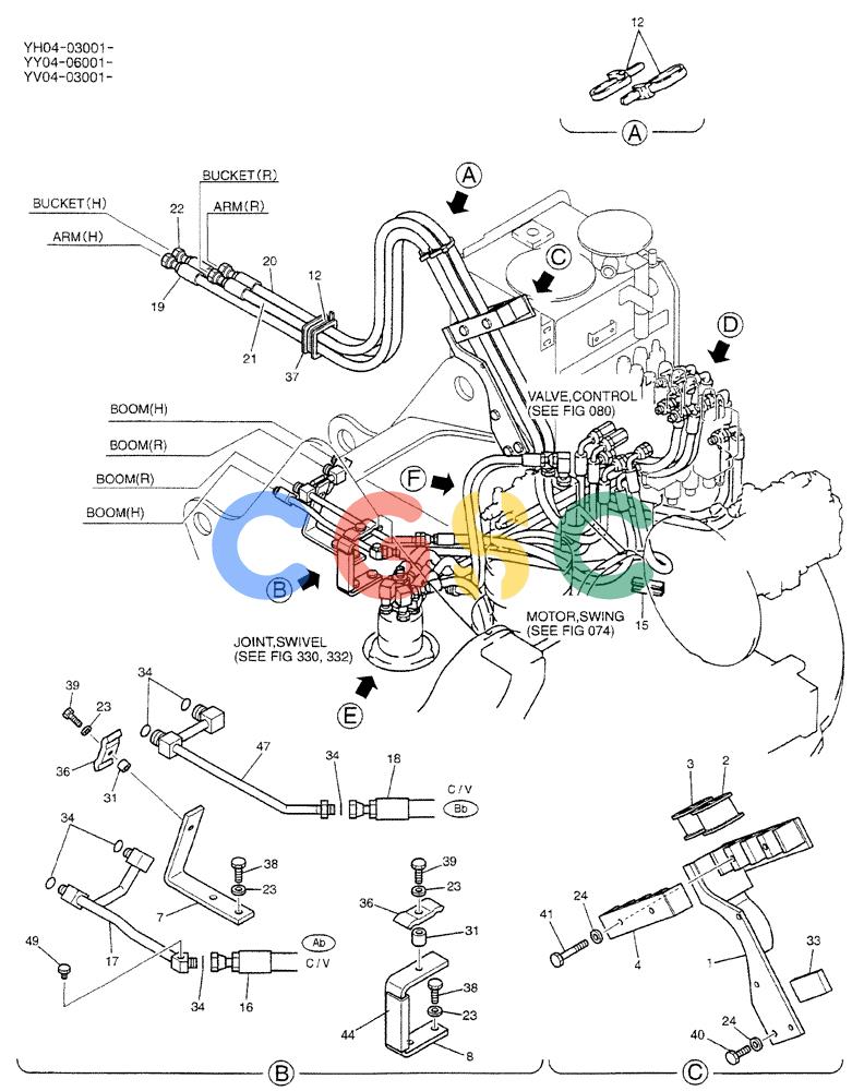神钢零件查询(BREAKER) - ATTACHMENT (N&B) - SK115SR & SK135SR - ASN YV04, YY04, YH04-03001 (9/04-) (01-015[01]) - HYD LINES, UPP (EXTRA & NIBBLER & BREAKER) Kobelco