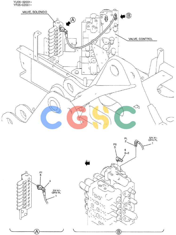 纽荷兰零件查询(E235BSRNLC) - CRAWLER EXCAVATOR ASN YU05-02001 (05-008) - CONTROL LINES, VALVE (NIBBLER & BREAKER), P/N YF64H00127F1 New Holland Constructuion