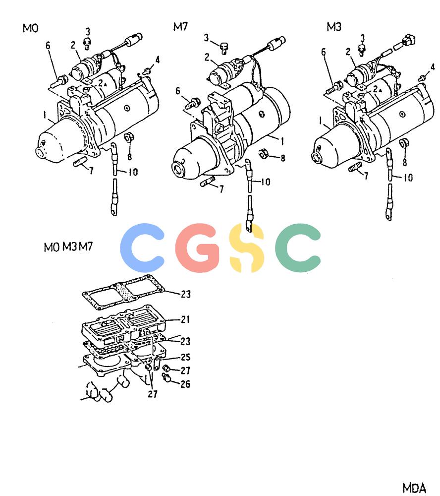 神钢零件查询(6D22-TC) - MITSUBISHI DIESEL ENGINE - K912, K912LC, & K916 (1/83-12/06) (04-003) - STARTER GENERAL 050-110D Kobelco