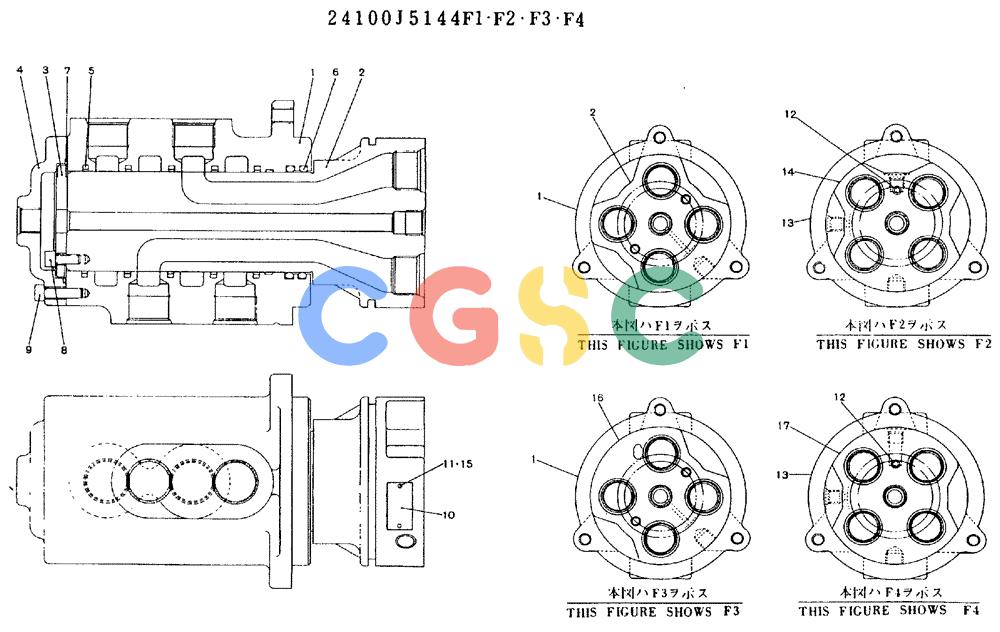 神钢零件查询(MD200BLC) - EXCAVATOR ASN YQU0001 (1/80-12/06) (11-026) - JOINT ASSY, SWIVEL - 24100J5144F1, F2, F3, F4 Kobelco
