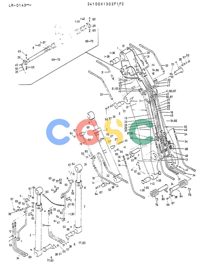 神钢零件查询(K914) - EXCAVATOR ASN LR-0143 (1/79-12/03) (08-021) - BOOM ASSY P/N 24100X1302F1 Kobelco