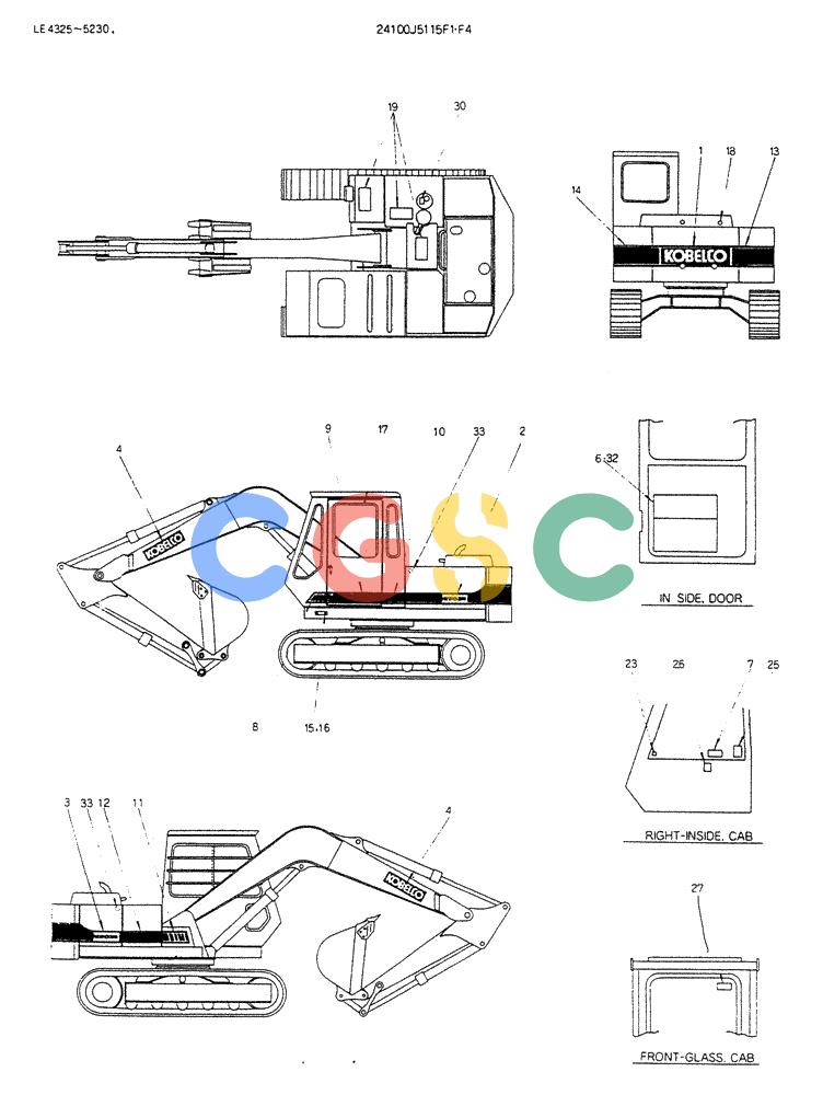 神钢零件查询(K903B) - EXCAVATOR ASN LE3401 (1/85-12/03) (12-006) - LABEL, NAME-PLATE P/N 24100J5115F1,F4 Kobelco