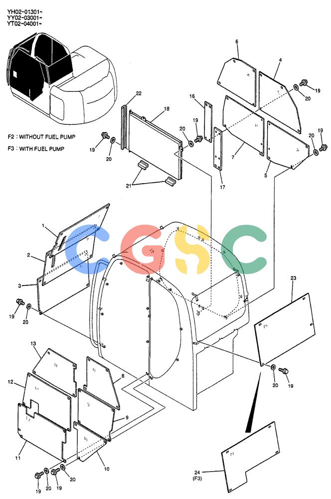 神钢零件查询(ED150) - BLADE RUNNER EXCAVATOR/DOZER BTW YL04-00501 - YL04-00554 (4/03-10/03) (01-037) - CAB & GUARD ASSEMBLY Kobelco