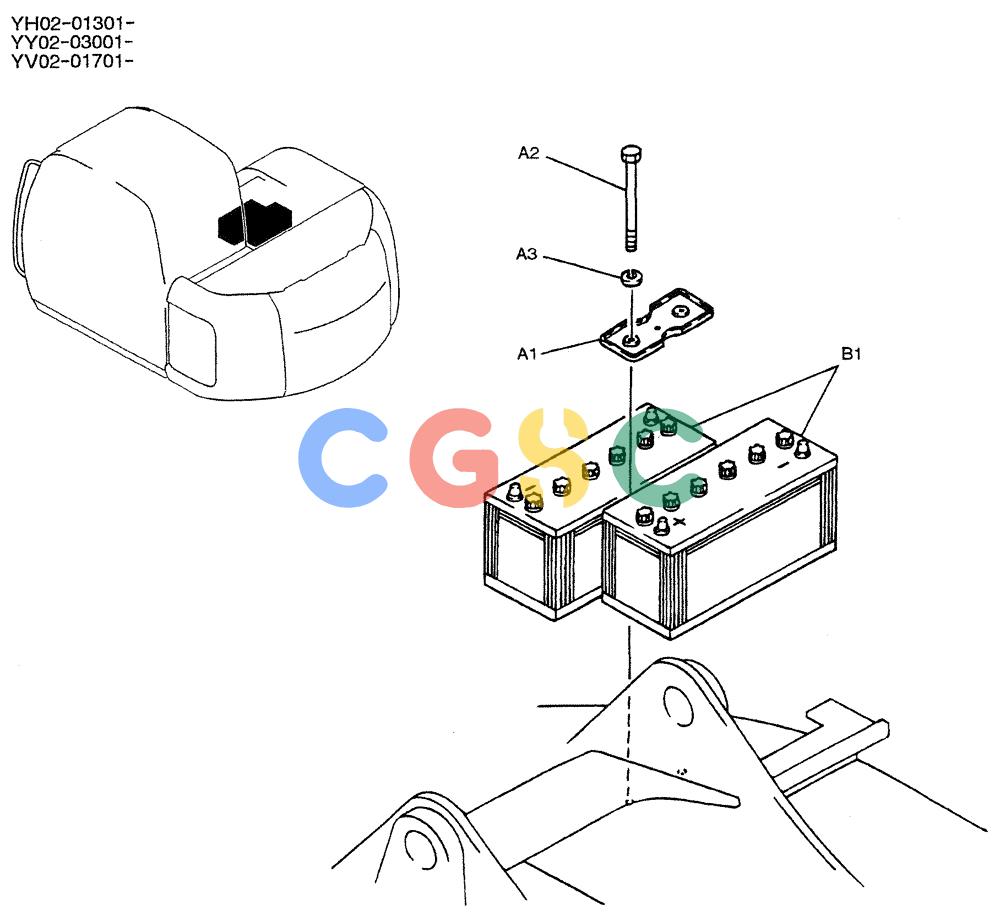 神钢零件查询(ED150-1E) - BLADE RUNNER EXCAVATOR/DOZER ASN YL05-00555 (11/03-12/04) (01-053) - BATTERY INSTAL Kobelco