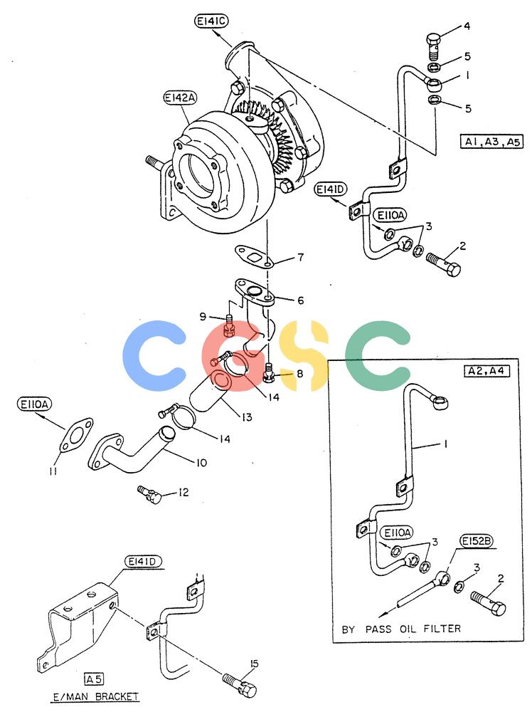 神钢零件查询(FD6(T)14) - NISSAN DIESEL ENGINE ASN 050001 - LK400 & LK500A (1/06-12/06) (03-007) - TURBO CHARGER EXHAUST(OIL PIPE) Kobelco
