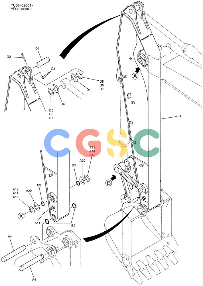 纽荷兰零件查询(E235BSRNLC) - CRAWLER EXCAVATOR ASN YU05-02001 (09-003[01]) - ARM GROUP, LONG 3.33M, P/N YN12B00880F1 (EXTRA + NIBBLER & BREAKER) New Holland Constructuion