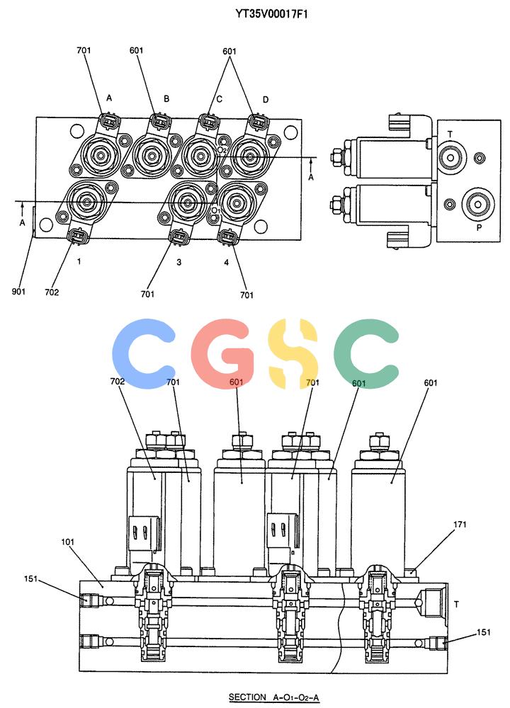 纽荷兰零件查询(E70SR) - MIDI CRAWLER EXCAVATOR ASN YT04-07175 (07-047) - VALVE ASSY, SOLENOID, P/N YT35V00017F1 New Holland Constructuion