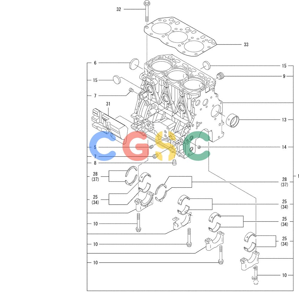 纽荷兰零件查询(E35SR) - COMPACT CRAWLER EXCAVATOR ASN PX13-15001 (N6TN61732) (NA) (1/06-) (08-001) - CYLINDER BLOCK New Holland Constructuion