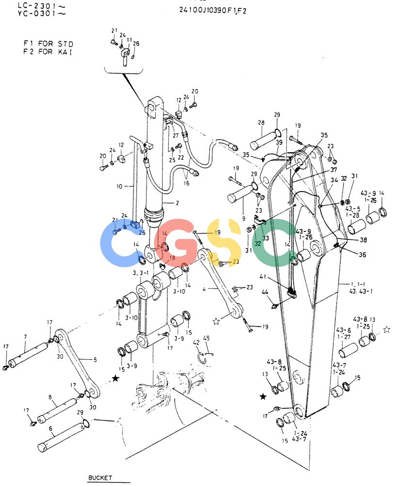 神钢零件查询(K912LC) - MARK II EXCAVATOR ASN YC-0301 (1/88-12/03) (09-001[01]) - SHORT ARM ASSY, 2.5M Kobelco