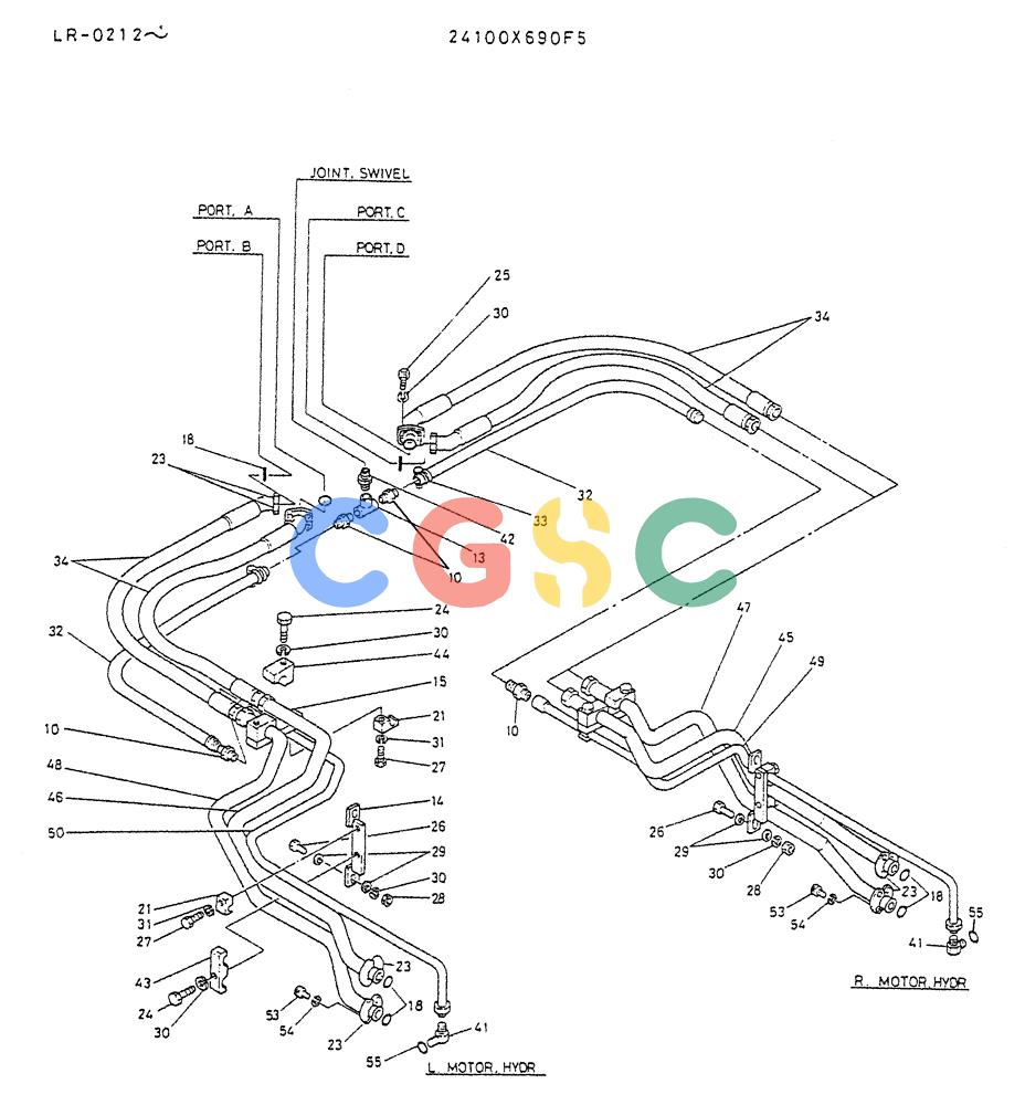 神钢零件查询(K914) - EXCAVATOR ASN LR-0143 (1/79-12/03) (06-015) - HYDR LINES, LOW P/N 24100X690F5 Kobelco