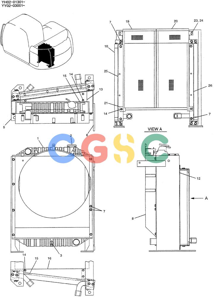 神钢零件查询(ED150-1E) - BLADE RUNNER EXCAVATOR/DOZER ASN YL05-00555 (11/03-12/04) (01-006) - RADIATOR ASSY Kobelco