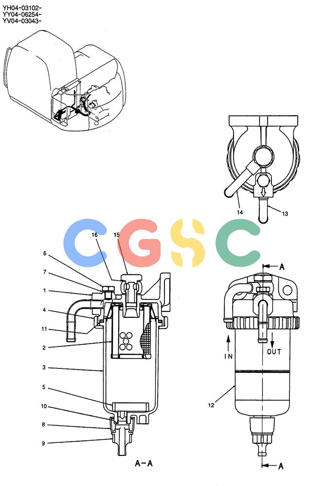 纽荷兰零件查询(E115SR) - CRAWLER EXCAVATOR ASN YV04-03043 (01-013) - SEPARATOR ASSY, WATER New Holland Constructuion