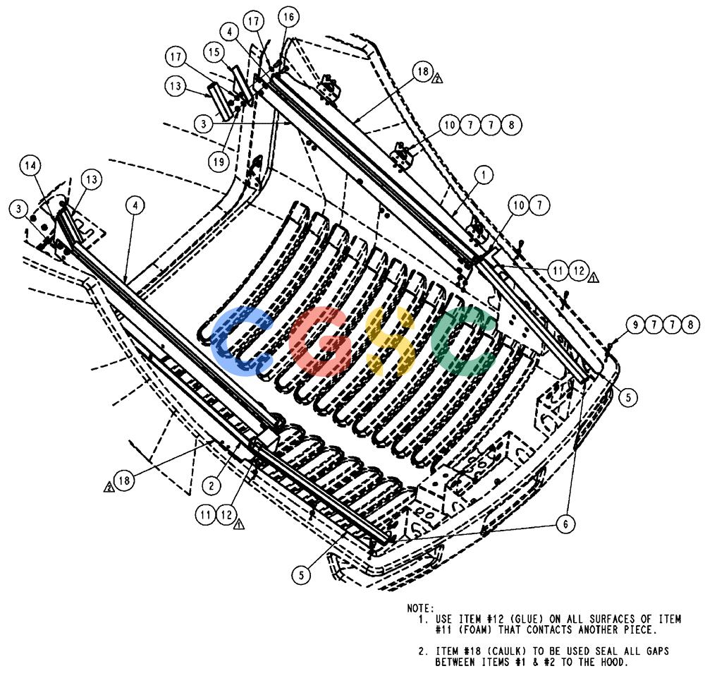 凯斯零件查询(FLX3510) - FLOATER (8/04-8/06) (04-018) - BAFFLE GROUP, HOOD/AIR SCREEN/RADIATOR Case Agriculture