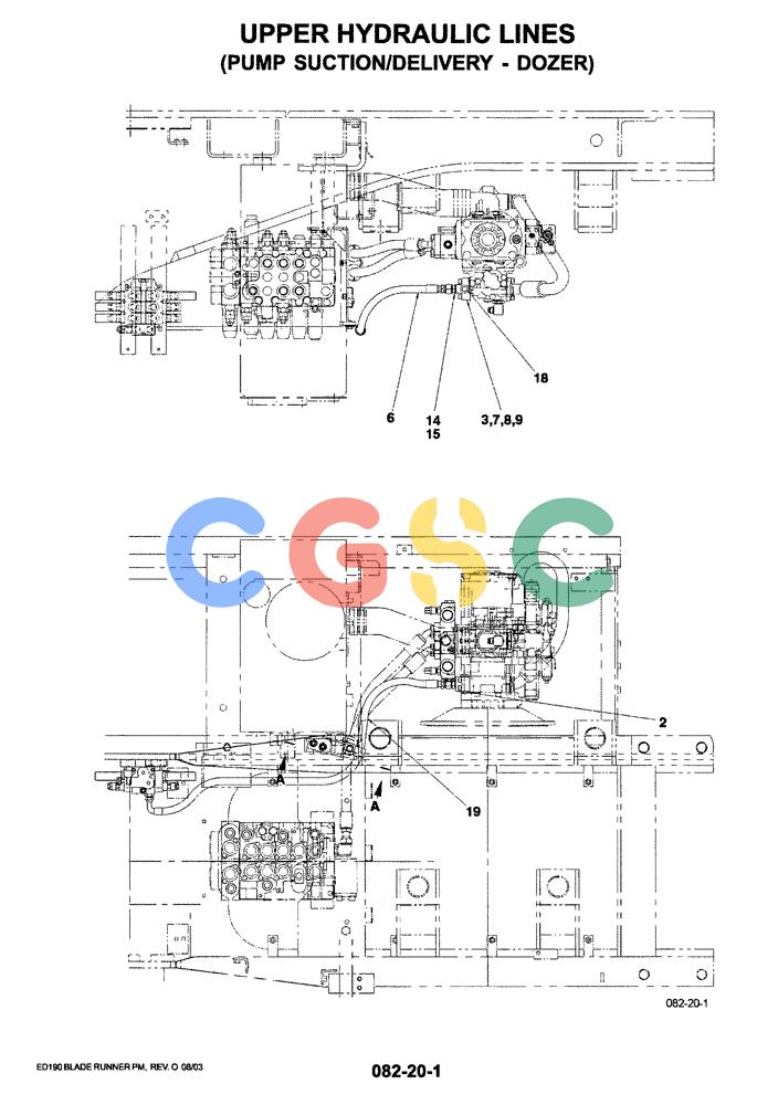 神钢零件查询(ED190LC-6E) - BLADE RUNNER EXCAVATOR/DOZER BTW YL03U0136 - YL03U0292 (1/05-12/06) (01-019[01]) - UPPER HYDRAULIC LINES (PUMP SUCTION/DELIVERY - DOZER) Kobelco