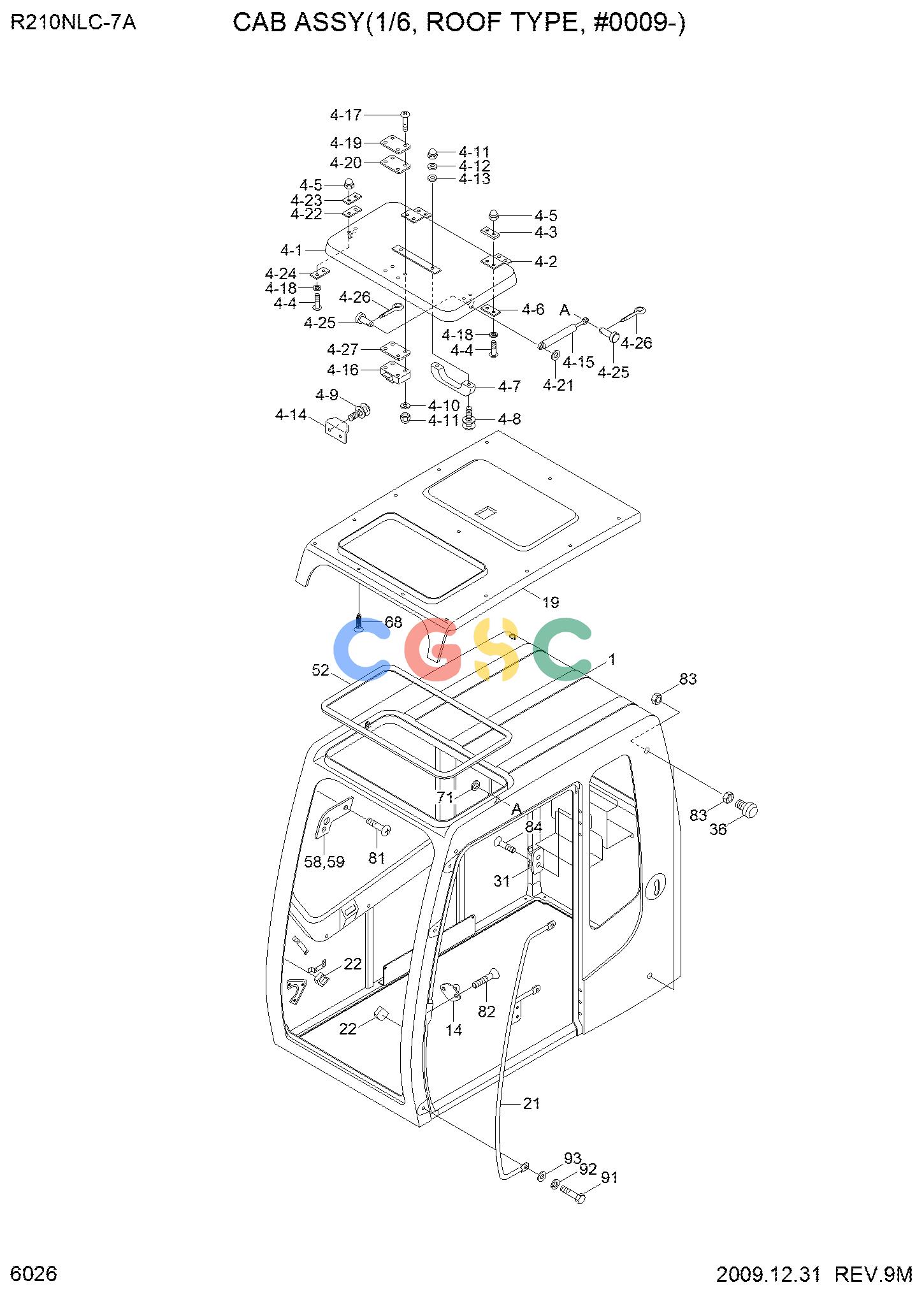 现代零件查询R180LC-7A CAB ASSY(1/6, ROOF TYPE, #0031-)EPC Hyundai 
